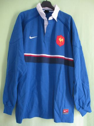 Maillot Rugby Nike Equipe Quinze France 1999 Manche Longue Vintage Coton - L
