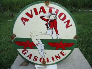Old Vintage Dated 1931 Flying A Aviation Gasoline Porcelain Station Pump Sign