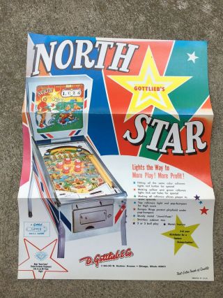 Vintage Gottlieb’s North Star Pinball Arcade Carnival Advertising Flyer Brochure