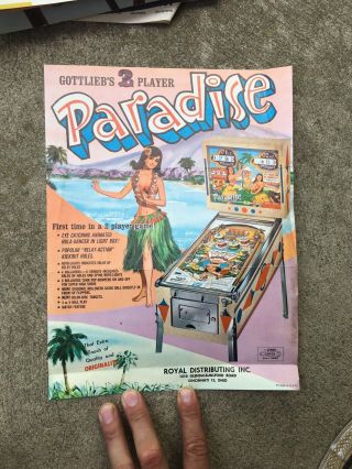 Vintage Gottlieb’s Paradise Pinball Arcade Carnival Advertising Flyer Brochure