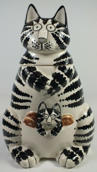 Vintage Sigma Kliban Black Striped Cat,  Kitten & Oreo Cookie Pottery Cookie Jar