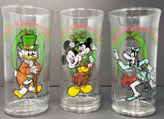 [set Of 3] Coca Cola Mickey Christmas Carol Collectible Drinking Glasses 1982
