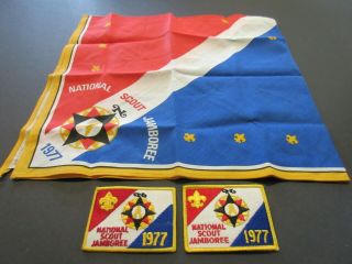 Vintage Boy Scout 1977 National Scout Jamboree Neckerchief & Patches