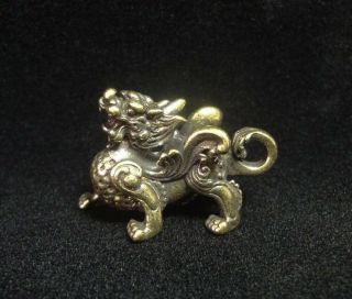 Cute Old Chinese Bronze Carving Vivid Kylin Beast Statue Pendant