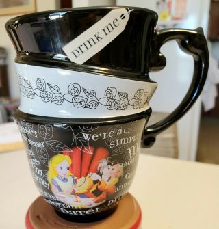 Disney Parks Exclusive Alice In Wonderland Triple Stack Quotes Ceramic Cup Mug