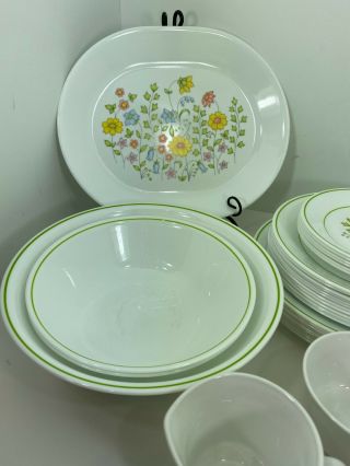 69 Piece Set Vintage Corelle Meadow Pattern Dinnerware and Serving Dishes 3