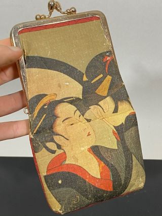 Antique Japanese Geisha Girl Coin Change Purse Pouch Wallet