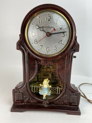 Vintage Mastercrafters Electric Lighted Motion Clock W Swinging Girl Chicago Il