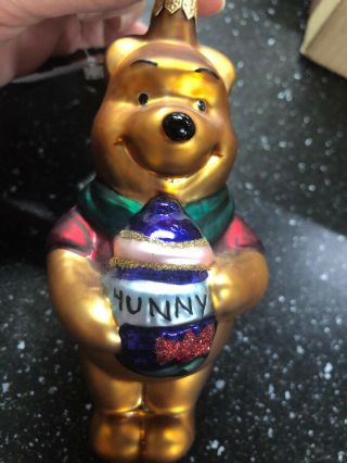 Disney Blown Glass Winnie The Pooh With Purple Gift Hunny Pot Ornament