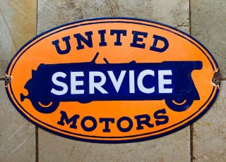 Enamel United Service Motors Vintage Porcelain Sign 24 X 14 Inches