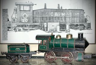 Vintage 1917 Bing Gbn 1 - Gauge I=48 Clockwork Green Locomotive Train Set