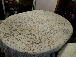 Vintage Ivory Quaker Lace Tablecloth W Tag.  84 X 68