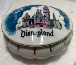 1960 Disneyland Castle With Tinkerbell Round Trinket Box W/ Lid