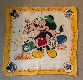 Vintage Mickey Mouse & Friends Walt Disney Productions Handkerchief Hankie