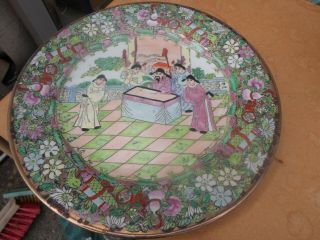 Antique / Vintage Hand Painted Chinese Famille Rose Plate / Red Stamp On Base