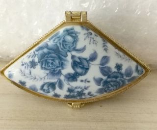 Porcelain Jewelry Box Painted Blue Flowers Mini Item Cost For All