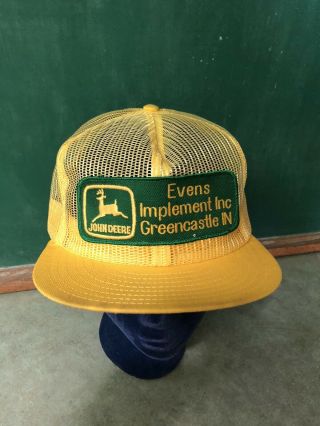 Vtg John Deere Yellow/green Mesh Snap Back Patch Trucker Hat Cap Louisville Mfg.