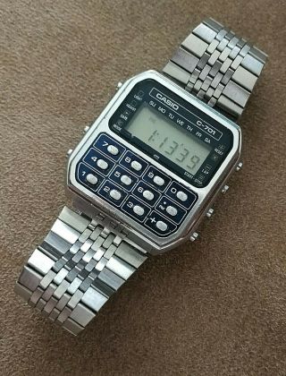 vintage casio c - 701 calculator dual time lcd watch from 1980 module 133 japan 2
