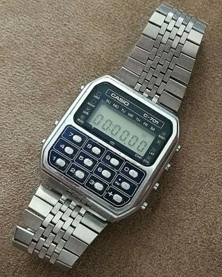 vintage casio c - 701 calculator dual time lcd watch from 1980 module 133 japan 3