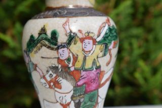 Chinese Crackle Glaze Vase Warriors 19th Century 2