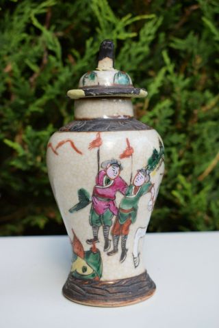 Chinese Crackle Glaze Vase Warriors 19th Century 3