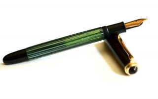 Vintage Pelikan 400 Nn Green Striped Fountain Pen,  Ef - Extra Fine 14c Gold Nib