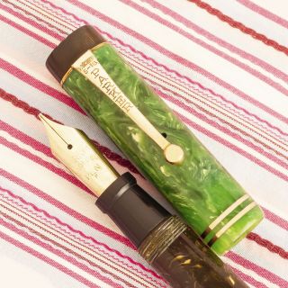 Vintage Parker Duofold Senior Green Jade Marble Gold Trim Flat - Top Fountain Pen
