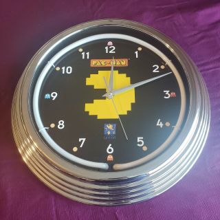 Pac - Man Wall Clock Neon Light Texas Lottery Rare Bandai Namco Ent