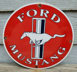 Old Vintage Ford Mustang Porcelain Dealership Advertising Sign Fomoco Shelby Car
