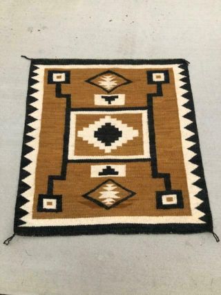 Vtg Navajo 30x32” Rug Native American Indian Weaving Textile Black Gray Rust