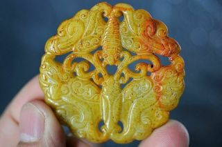 Delicate Chinese Old Jade Carved Butterfly Lucky Pendant C51
