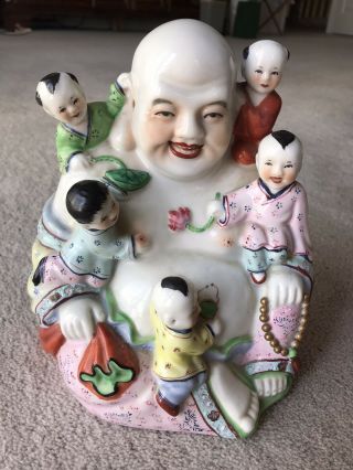 Vintage Chinese Porcelain Happy Buddha W (5) Children