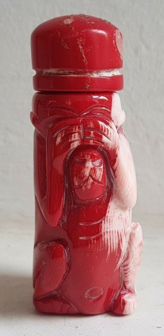 Chinese Red Coral Carving Of A Monkey,  Snuff Bottle