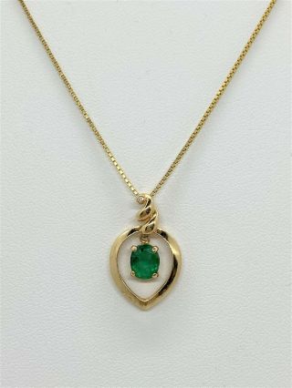 Estate Vtg 14k 585 Yellow Gold Green Emerald Gemstone Pendant Necklace Il 1 Mark