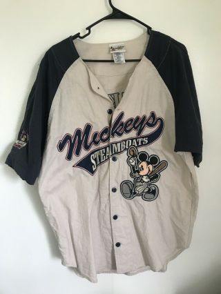 Vintage Mickey Mouse Steamboats Linen Baseball Shirt Sz M Pre - Owned