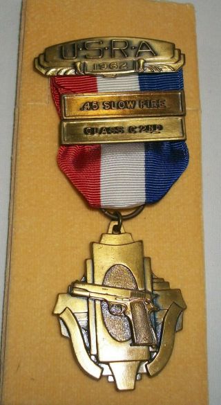 Vintage 1962 USRA.  45 Slow Fire Shooting Medal Blackinton 2