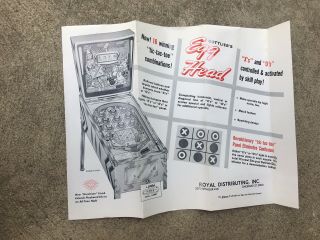 Vintage Gottlieb’s Egg Head Pinball Arcade Carnival Advertising Flyer Brochure