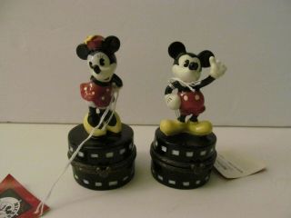 Mickey & Minnie Disney Porcelain Hinged Boxes Matching Set Of 2 Vintage 90 