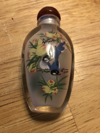 Vintage Chinese Snuff Bottle Glass Hand Painted Inside