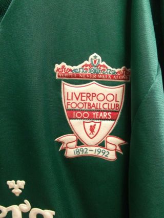 Liverpool FC Adidas vintage Green Centenary away shirt 1992/93 42 - 44 inch chest 2