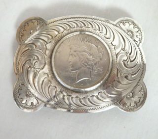 Vintage 1922 Silver Peace Dollar Belt Buckle Sterling Silver Cowboy Sss 97g