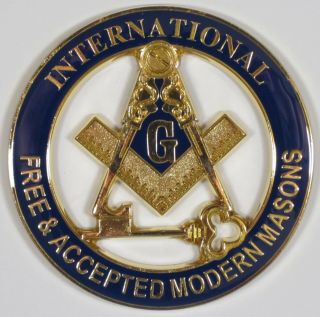 Auto Emblem Blue Lodge International Masons Metal Enamel Freemason Mason