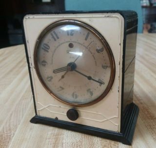 Vintage Art Deco Era Telechron Alarm Clock 1926 Pat.  Black & Lighted Early Model