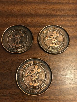 3 Vintage Mickey Mouse Disneyland Brass Metal Coasters Set Of 3 Souvenir Canada