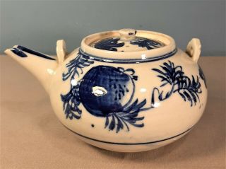 Vintage Chinese Blue And White Ceramic Teapot