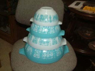 Vintage Set Of 4 Pyrex Amish Butterprint Cinderella Nesting Mixing Bowls