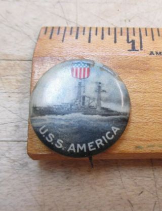 Ww1 Antique Pinback Button Uss America Ship Whitehead & Hoag Co.