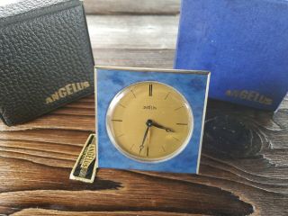 Vintage Swiss Angelus Folding Bleu Travel Alarm Clock With Leather Case 909
