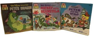 Vtg.  Walt Disney Storyteller Read - Along Books Mickey And Beanstalk,  Petes Dragon