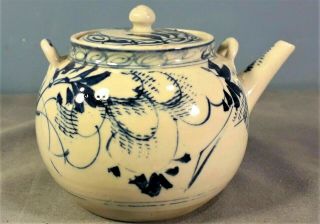 Vintage Chinese Blue and White Ceramic Teapot 2